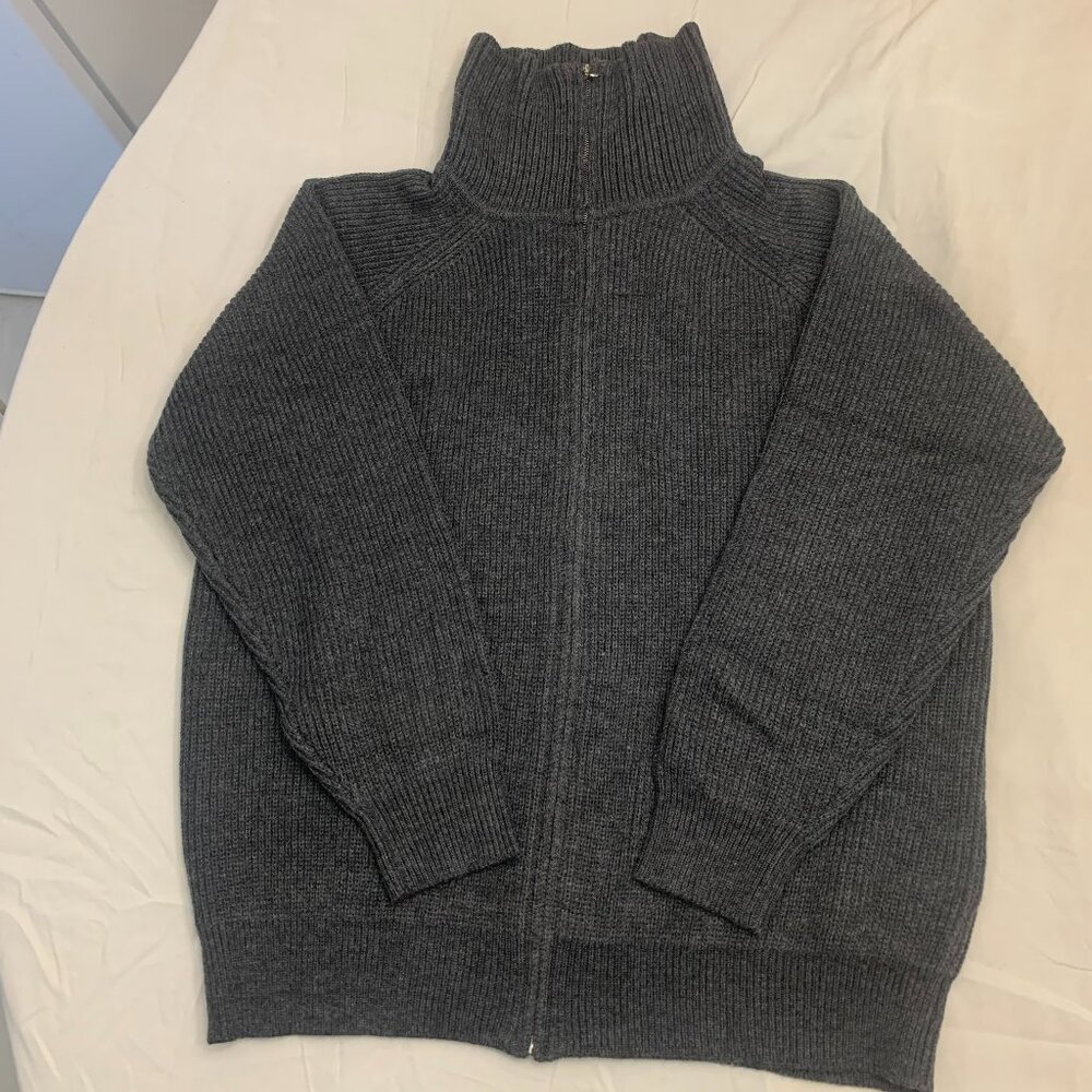 Men's High-Collar Zip Cardigan Sweater - Olive - Picture 2 of 7